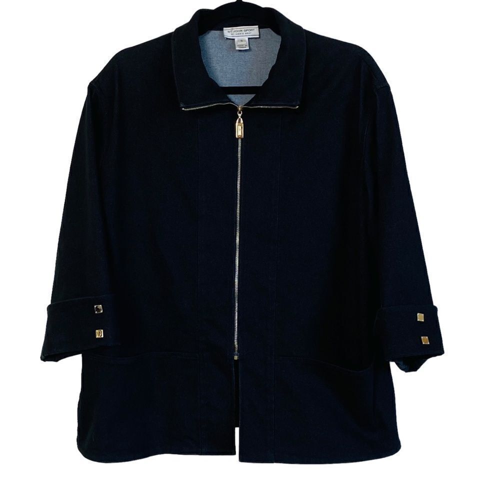 St John Sport by Marie Gray Black Denim Zip Up Jacket Sz S - Picture 12 of 12